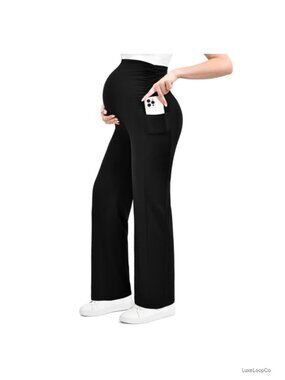 Maternity Wide Leg Lounge Pants High Waisted Stretch Pull On Work Pants